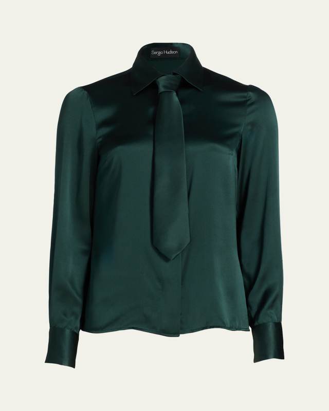 Neck-Tie Button-Front Blouse